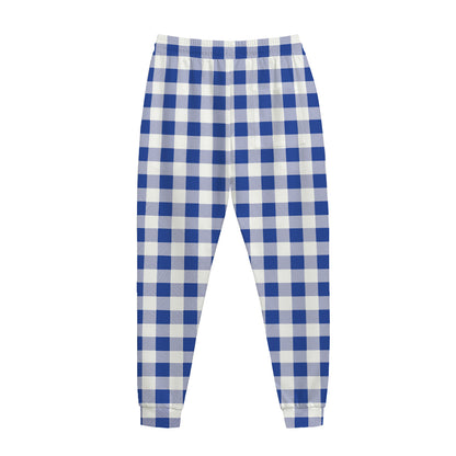 Blue And White Buffalo Check Print Jogger Pants