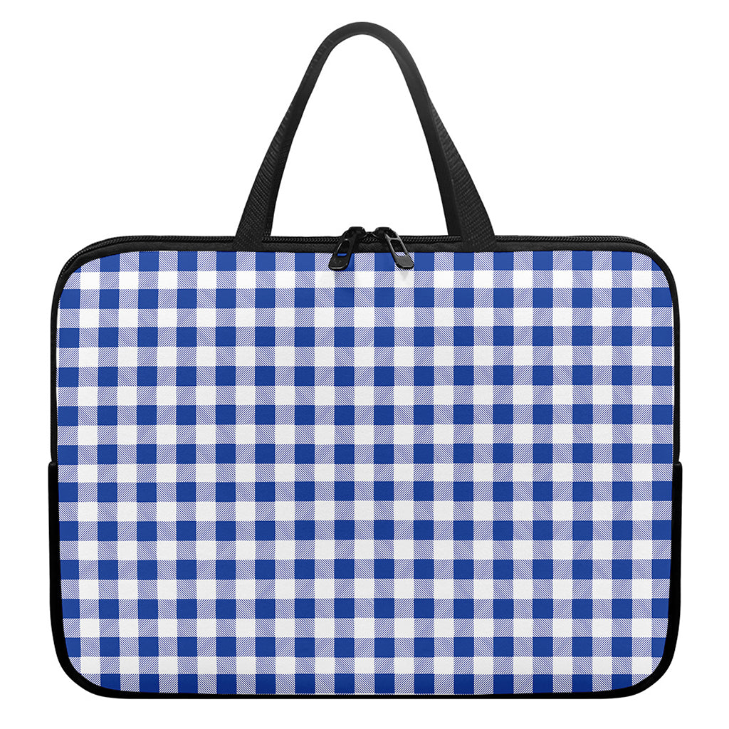 Blue And White Buffalo Check Print Laptop Sleeve With Handle