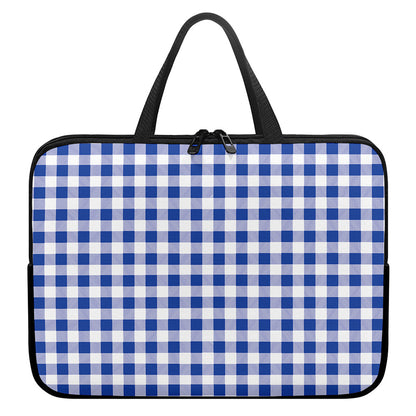 Blue And White Buffalo Check Print Laptop Sleeve With Handle