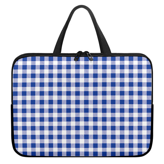 Blue And White Buffalo Check Print Laptop Sleeve With Handle