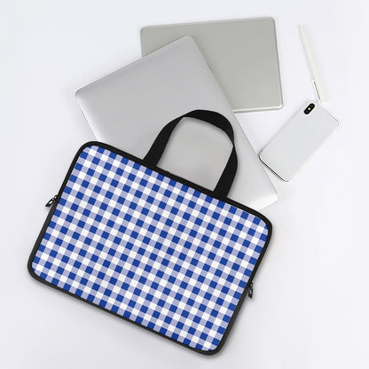 Blue And White Buffalo Check Print Laptop Sleeve With Handle