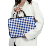 Blue And White Buffalo Check Print Laptop Sleeve With Handle