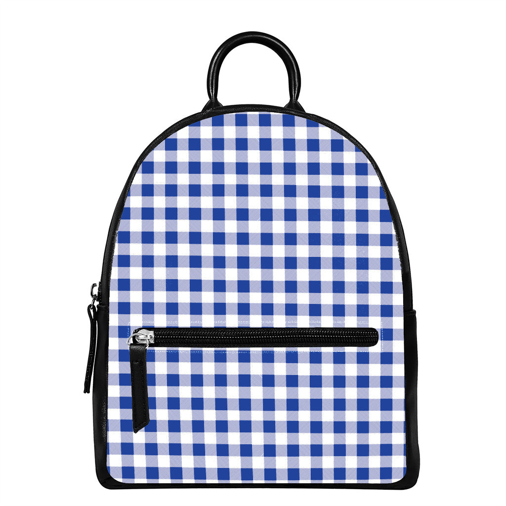 Blue And White Buffalo Check Print Leather Backpack