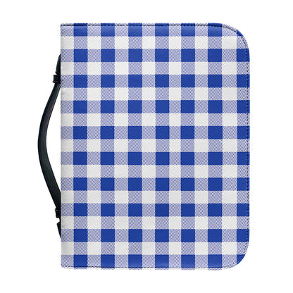 Blue And White Buffalo Check Print Leather Bible Cover