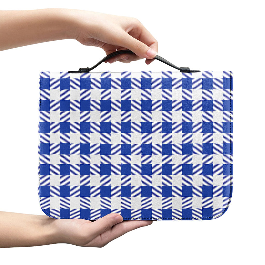 Blue And White Buffalo Check Print Leather Bible Cover