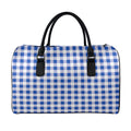 Blue And White Buffalo Check Print Leather Duffel Bag