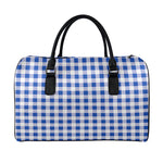 Blue And White Buffalo Check Print Leather Duffle Bag
