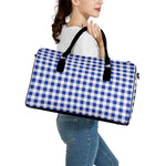 Blue And White Buffalo Check Print Leather Duffle Bag