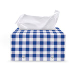 Blue And White Buffalo Check Print Leather Tissue Box Cover