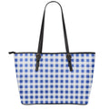 Blue And White Buffalo Check Print Leather Tote Bag With Zipper