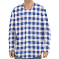 Blue And White Buffalo Check Print Long Sleeve Baseball Jersey