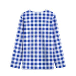 Blue And White Buffalo Check Print Long Sleeve Short Coat