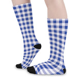Blue And White Buffalo Check Print Long Socks