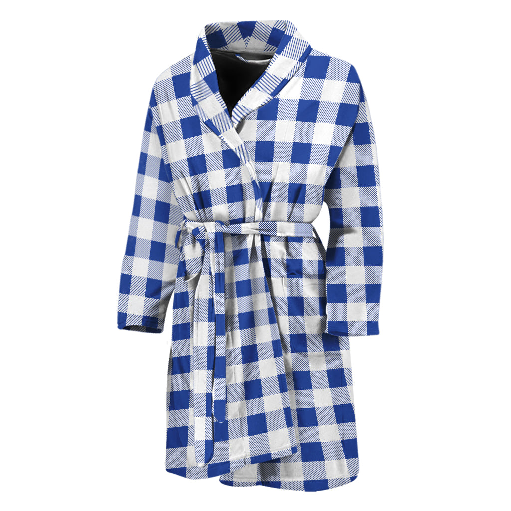 Blue And White Buffalo Check Print Men's Bathrobe