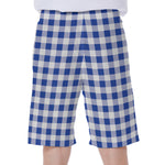 Blue And White Buffalo Check Print Men's Beach Shorts