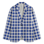 Blue And White Buffalo Check Print Men's Blazer