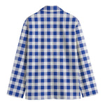 Blue And White Buffalo Check Print Men's Blazer