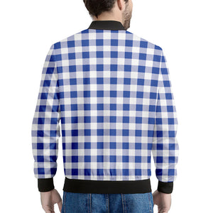 Blue And White Buffalo Check Print Men's Bomber Jacket