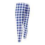 Blue And White Buffalo Check Print Men's Compression Pants