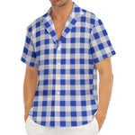Blue And White Buffalo Check Print Men's Deep V-Neck Shirt