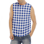 Blue And White Buffalo Check Print Men's Fitness Tank Top