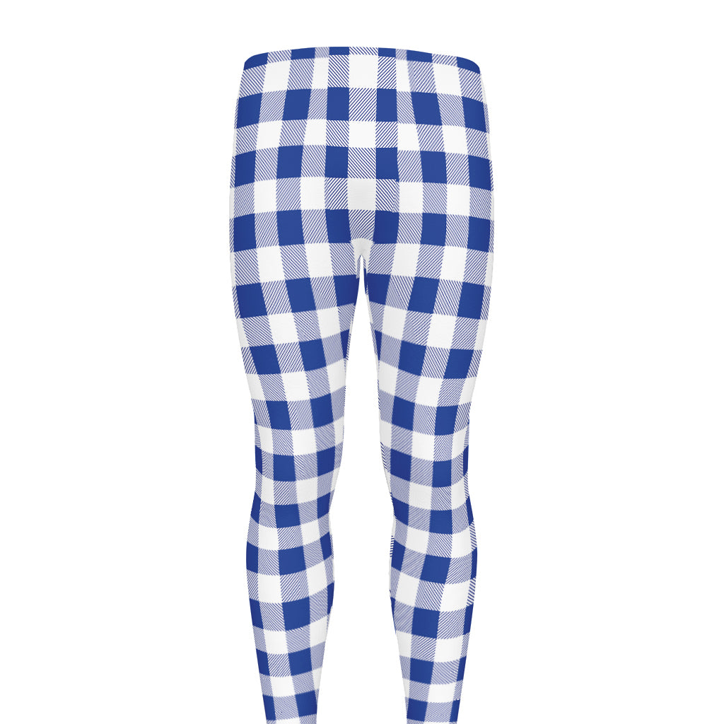 Blue And White Buffalo Check Print Men's leggings