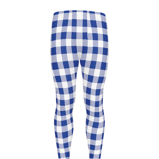 Blue And White Buffalo Check Print Men's leggings