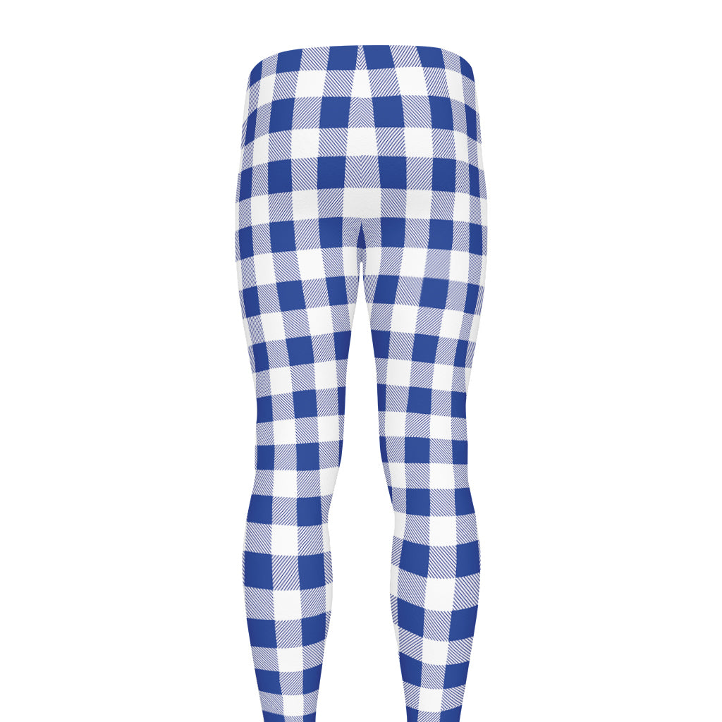 Blue And White Buffalo Check Print Men's leggings