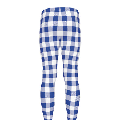 Blue And White Buffalo Check Print Men's leggings