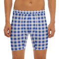 Blue And White Buffalo Check Print Men's Long Boxer Briefs