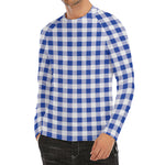 Blue And White Buffalo Check Print Men's Long Sleeve Rash Guard