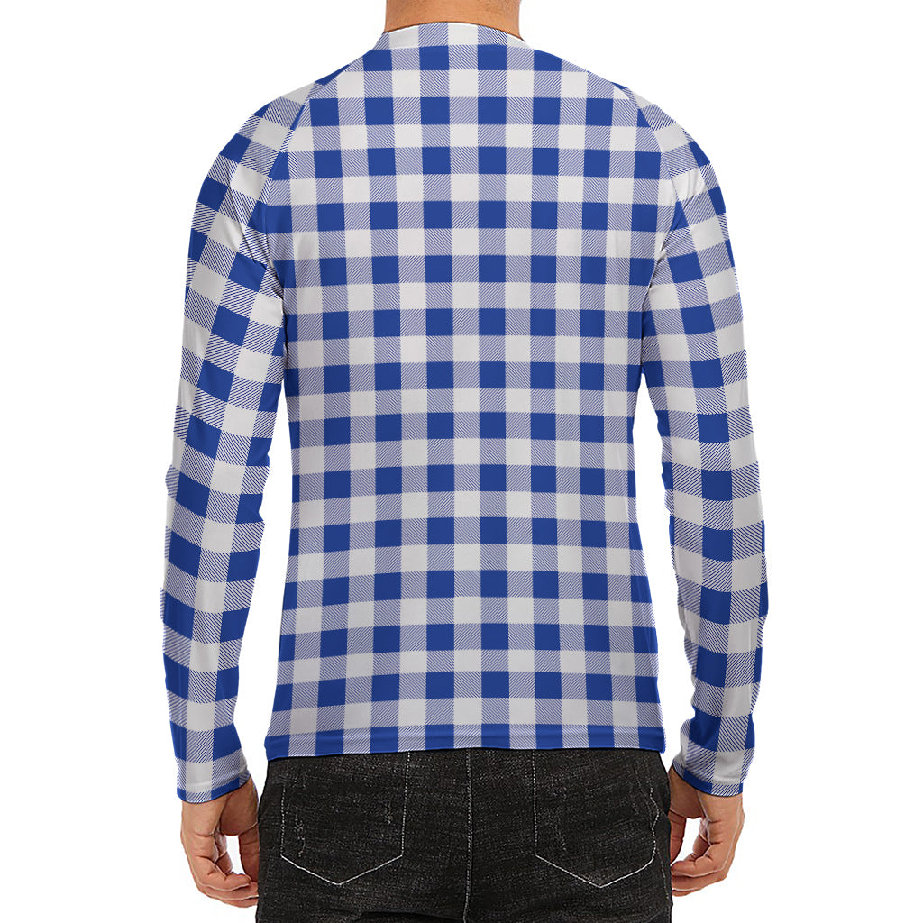 Blue And White Buffalo Check Print Men's Long Sleeve Rash Guard