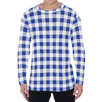 Blue And White Buffalo Check Print Men's Long Sleeve T-Shirt