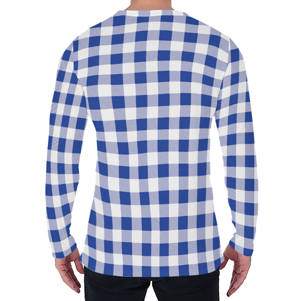 Blue And White Buffalo Check Print Men's Long Sleeve T-Shirt