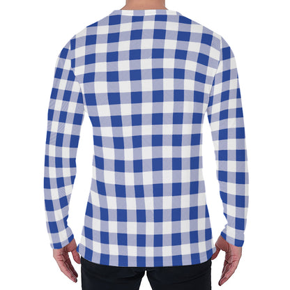 Blue And White Buffalo Check Print Men's Long Sleeve T-Shirt