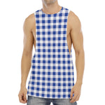 Blue And White Buffalo Check Print Men's Muscle Tank Top