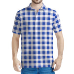 Blue And White Buffalo Check Print Men's Polo Shirt