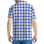 Blue And White Buffalo Check Print Men's Polo Shirt