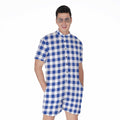 Blue And White Buffalo Check Print Men's Romper