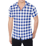 Blue And White Buffalo Check Print Men's Shirt