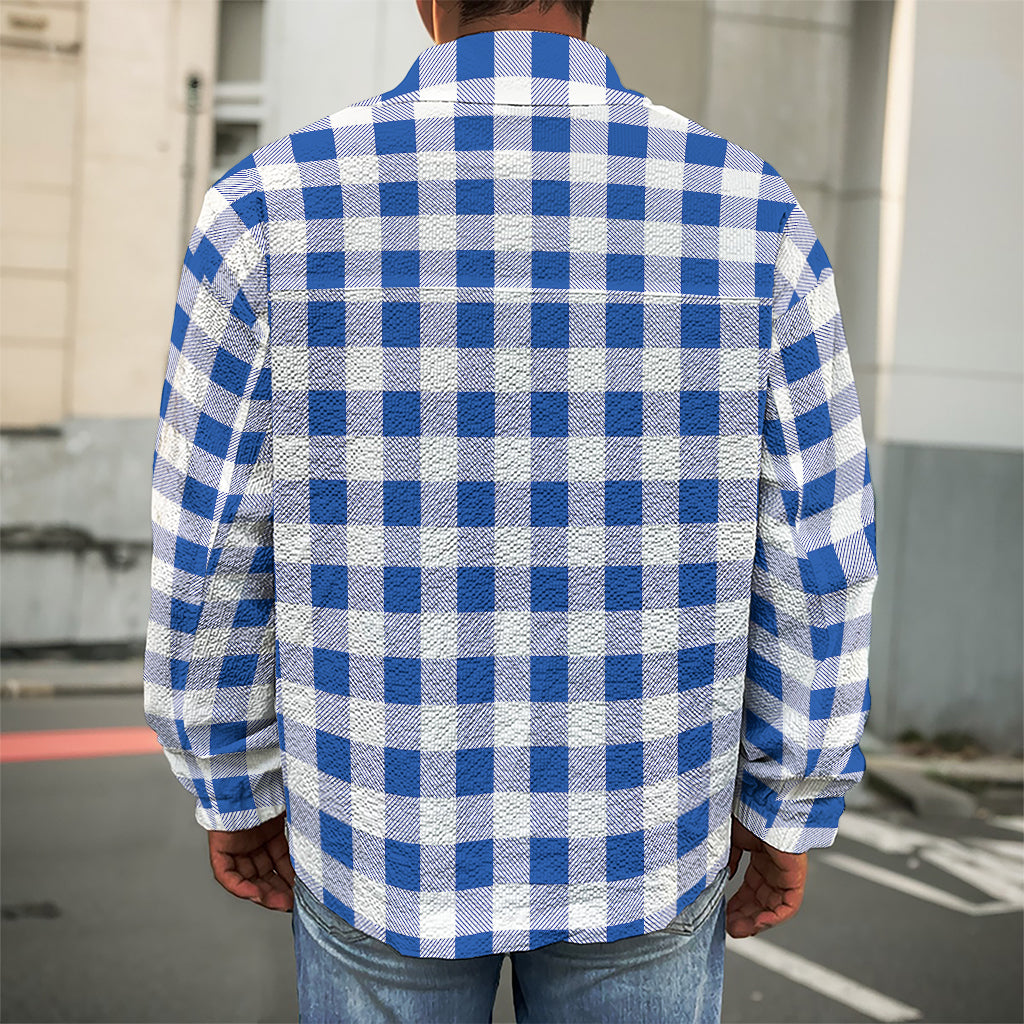 Blue And White Buffalo Check Print Men's Shirt Jacket