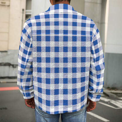 Blue And White Buffalo Check Print Men's Shirt Jacket