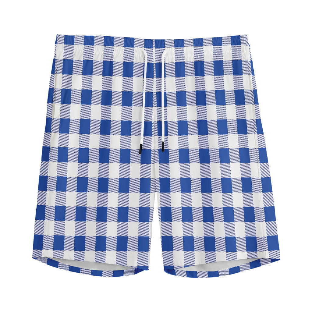 Blue And White Buffalo Check Print Men's Sports Shorts