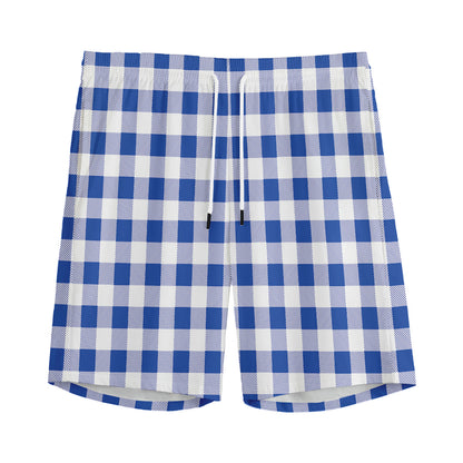 Blue And White Buffalo Check Print Men's Sports Shorts