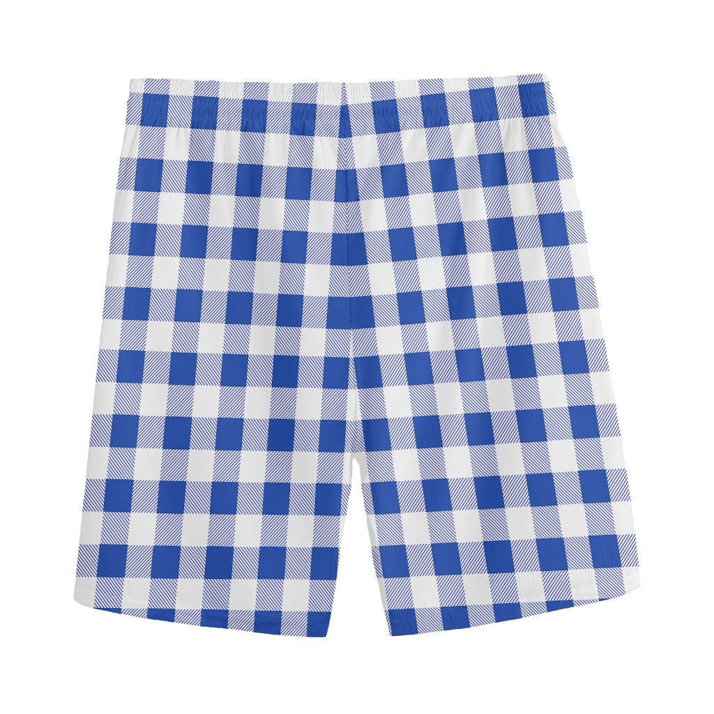 Blue And White Buffalo Check Print Men's Sports Shorts
