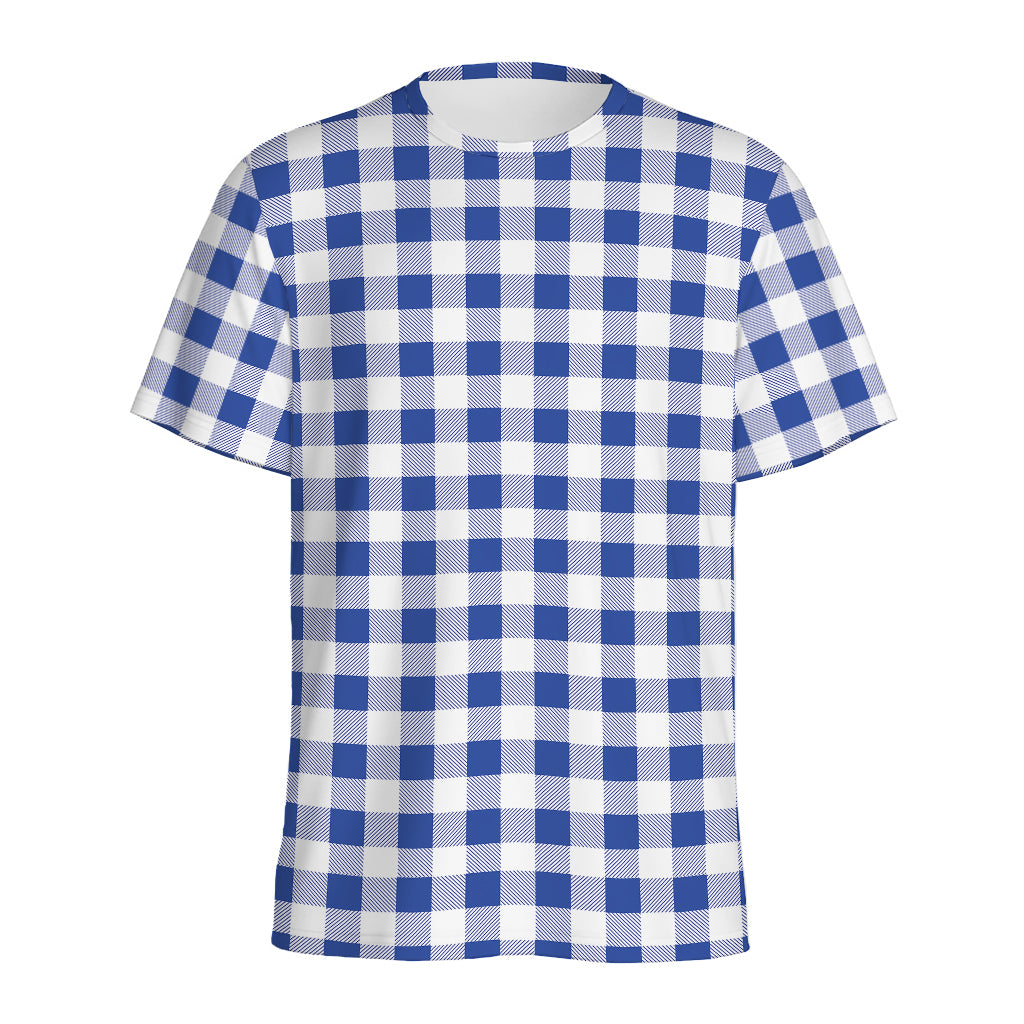 Blue And White Buffalo Check Print Men's Sports T-Shirt