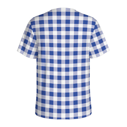 Blue And White Buffalo Check Print Men's Sports T-Shirt