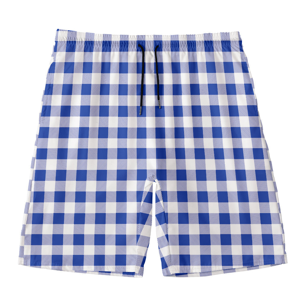 Blue And White Buffalo Check Print Men's Swim Trunks