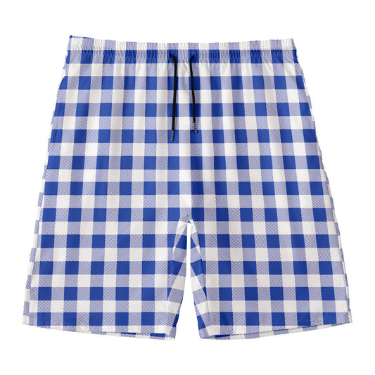 Blue And White Buffalo Check Print Men's Swim Trunks