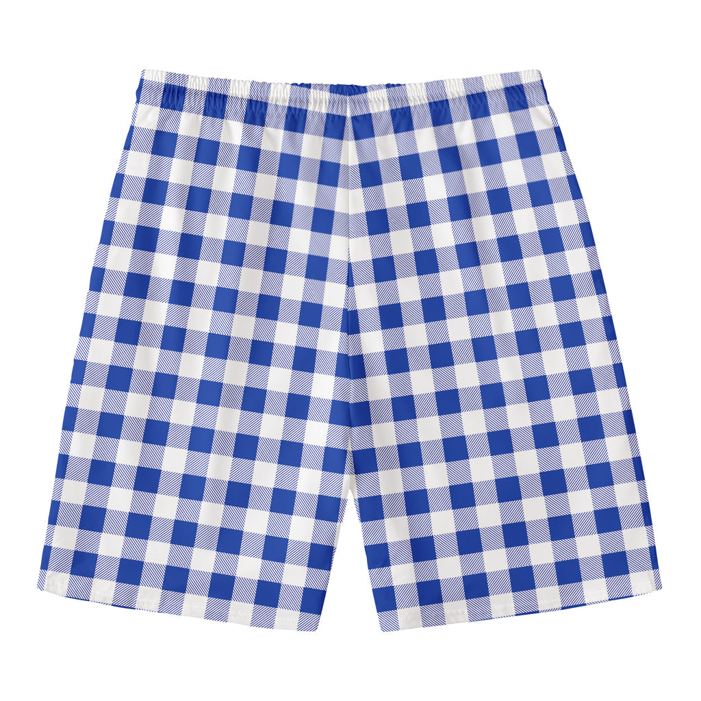 Blue And White Buffalo Check Print Men's Swim Trunks
